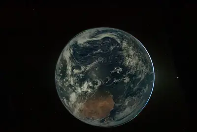 Artemis II photo ART002-E-25493: Earth falling away after the translunar burn, 17,979 km out