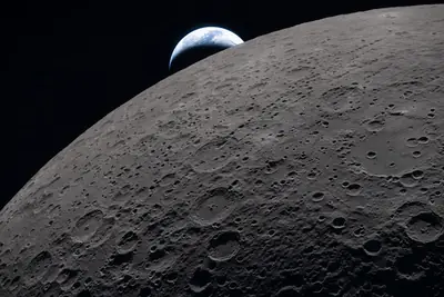 Artemis II photo ART002-E-9289: Earthset at 22:41 UTC: Earth sinking behind the Moon